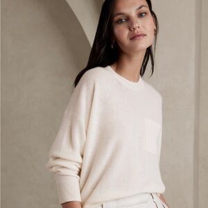 Banana Republic cashmere chest pocket sweater cream off white sz small